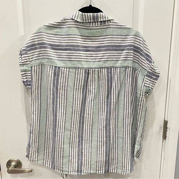 🌟🛍️ SANCTUARY linen cotton blend striped button down tie blouse Large L EUC - Picture 6 of 8